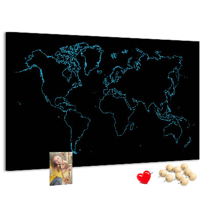 Korková nástenka na stenu Mapa sveta na čiernom pozadí