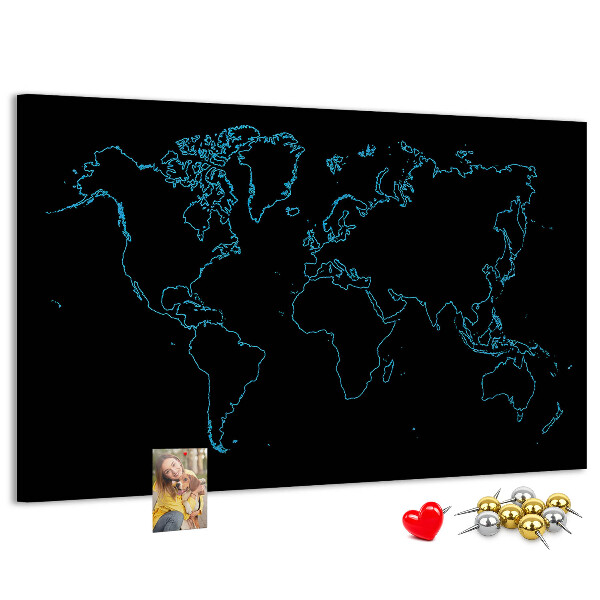 Korková nástenka na stenu Mapa sveta na čiernom pozadí