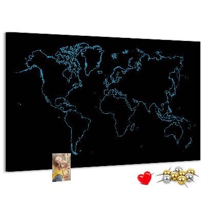 Korková nástenka na stenu Mapa sveta na čiernom pozadí
