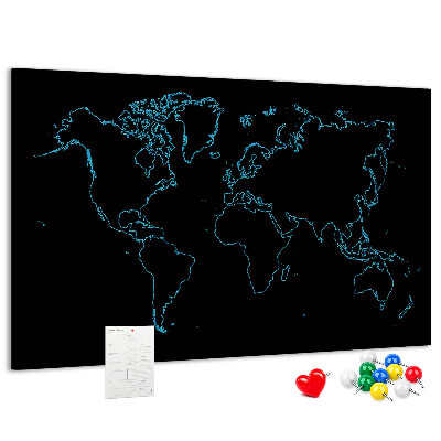 Korková nástenka na stenu Mapa sveta na čiernom pozadí