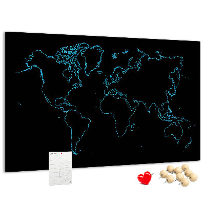 Korková nástenka na stenu Mapa sveta na čiernom pozadí