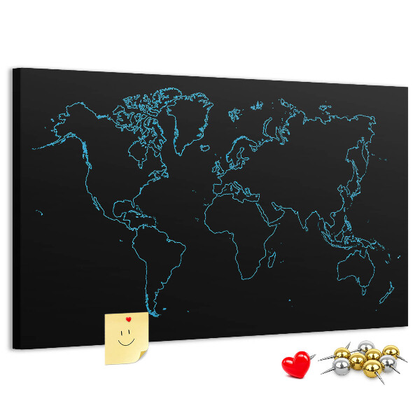 Korková nástenka na stenu Mapa sveta na čiernom pozadí