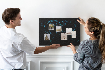 Korková nástenka na stenu Mapa sveta na čiernom pozadí