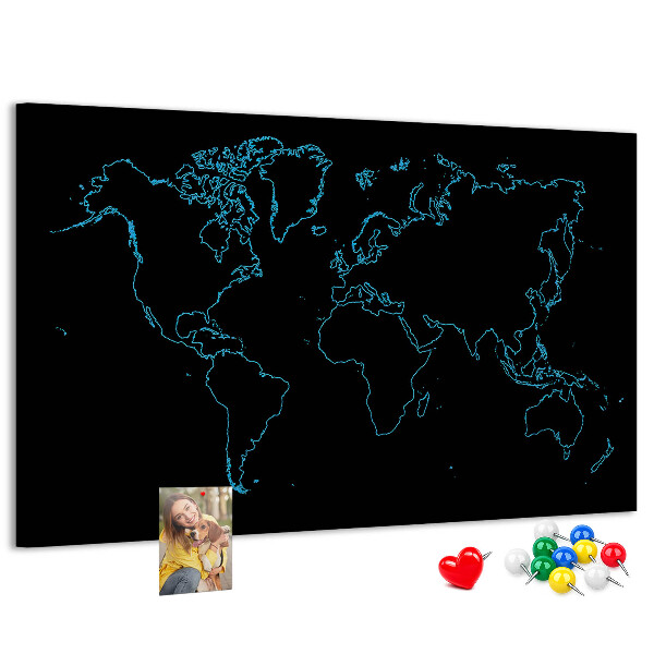 Korková nástenka na stenu Mapa sveta na čiernom pozadí