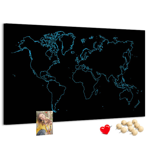 Korková nástenka na stenu Mapa sveta na čiernom pozadí