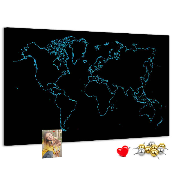 Korková nástenka na stenu Mapa sveta na čiernom pozadí