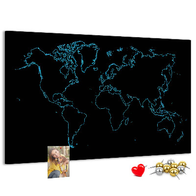 Korková nástenka na stenu Mapa sveta na čiernom pozadí