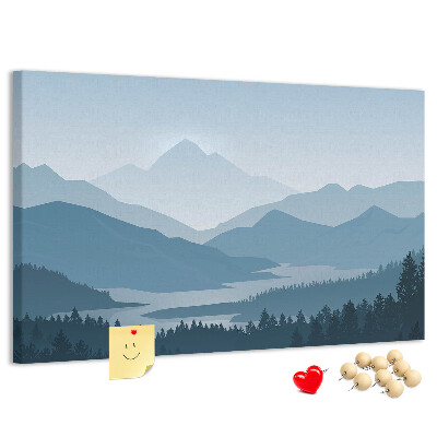 Korková nástenka na stenu Horská krajina v odtieňoch modrej