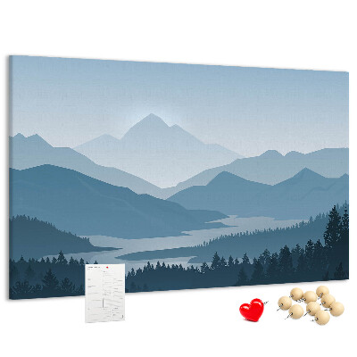 Korková nástenka na stenu Horská krajina v odtieňoch modrej