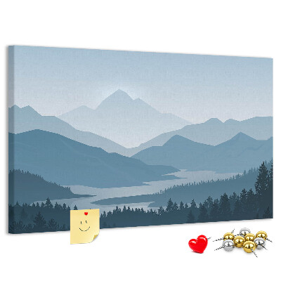 Korková nástenka na stenu Horská krajina v odtieňoch modrej