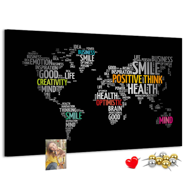 Korková nástenka na stenu Mapa sveta s motivačnými sloganmi.