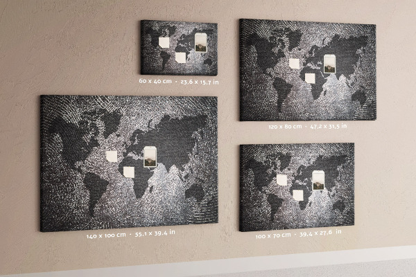 Nástenka Mapa sveta v odtieňoch sivej.
