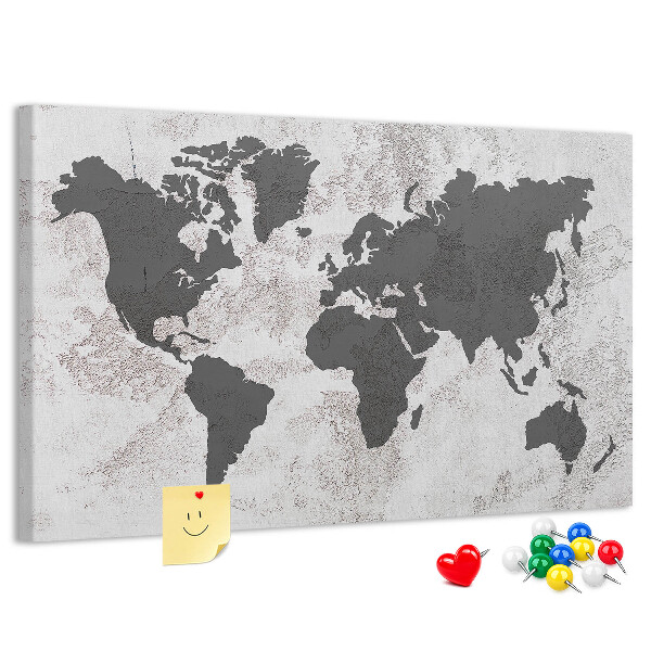 Korková nástenka na stenu Štýlová mapa sveta v odtieňoch sivej