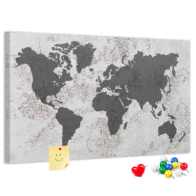 Korková nástenka na stenu Štýlová mapa sveta v odtieňoch sivej