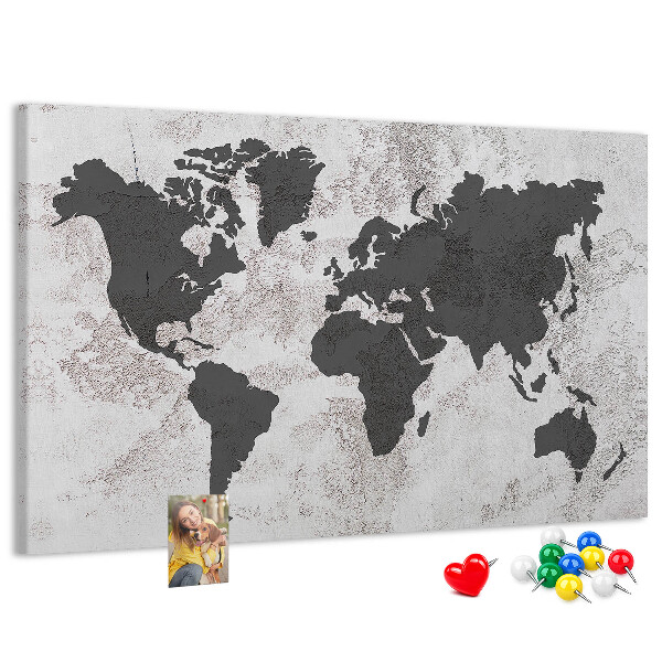 Korková nástenka na stenu Štýlová mapa sveta v odtieňoch sivej