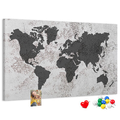 Korková nástenka na stenu Štýlová mapa sveta v odtieňoch sivej