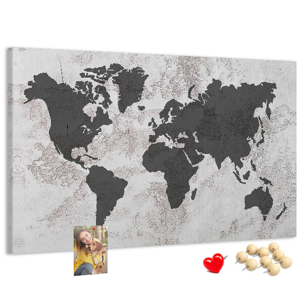 Korková nástenka na stenu Štýlová mapa sveta v odtieňoch sivej