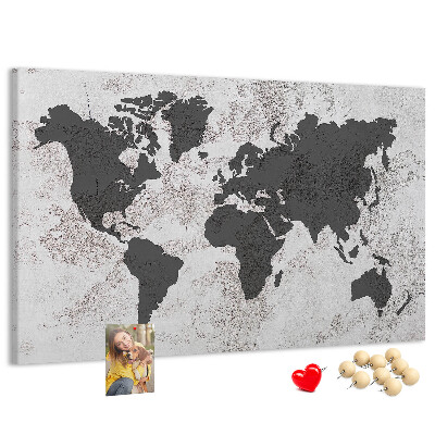Korková nástenka na stenu Štýlová mapa sveta v odtieňoch sivej