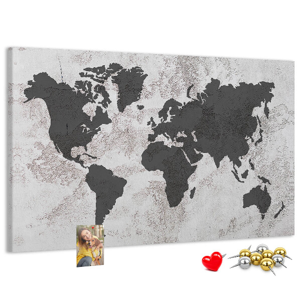 Korková nástenka na stenu Štýlová mapa sveta v odtieňoch sivej