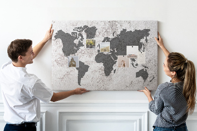 Korková nástenka na stenu Štýlová mapa sveta v odtieňoch sivej