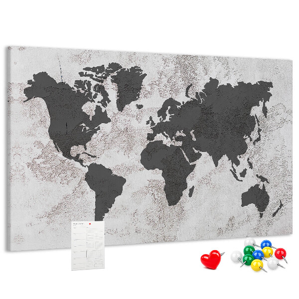 Korková nástenka na stenu Štýlová mapa sveta v odtieňoch sivej