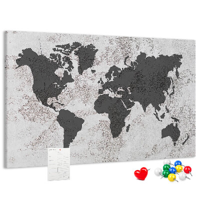 Korková nástenka na stenu Štýlová mapa sveta v odtieňoch sivej