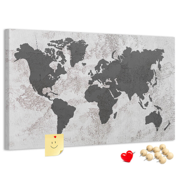 Korková nástenka na stenu Štýlová mapa sveta v odtieňoch sivej