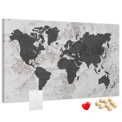 Korková nástenka na stenu Štýlová mapa sveta v odtieňoch sivej