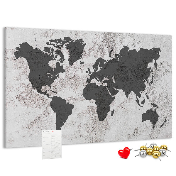 Korková nástenka na stenu Štýlová mapa sveta v odtieňoch sivej