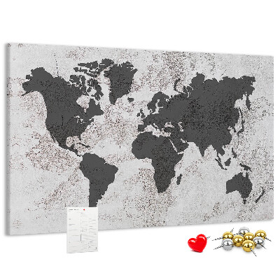 Korková nástenka na stenu Štýlová mapa sveta v odtieňoch sivej