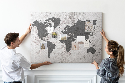 Korková nástenka na stenu Štýlová mapa sveta v odtieňoch sivej