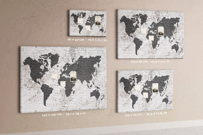 Korková nástenka na stenu Štýlová mapa sveta v odtieňoch sivej