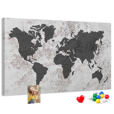 Korková nástenka na stenu Štýlová mapa sveta v odtieňoch sivej
