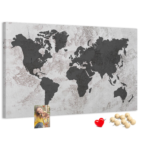 Korková nástenka na stenu Štýlová mapa sveta v odtieňoch sivej