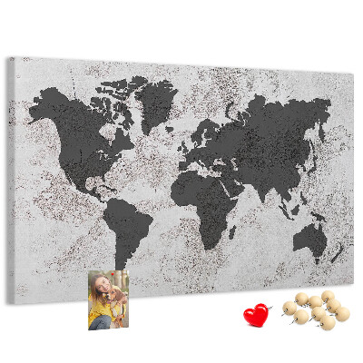 Korková nástenka na stenu Štýlová mapa sveta v odtieňoch sivej