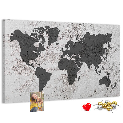 Korková nástenka na stenu Štýlová mapa sveta v odtieňoch sivej