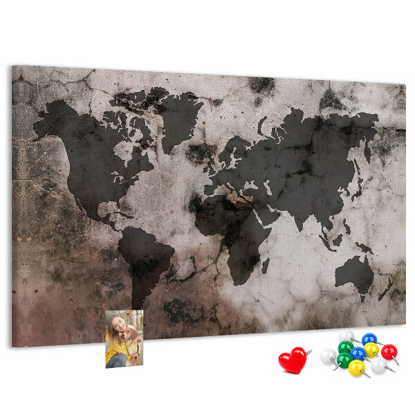 Nástenka Hrdzavá mapa sveta na betónovom pozadí