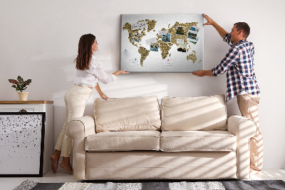 Korková nástenka na stenu Zlatá mapa sveta na bielom pozadí