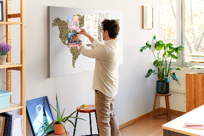 Korková nástenka na stenu Zlatá mapa sveta na bielom pozadí