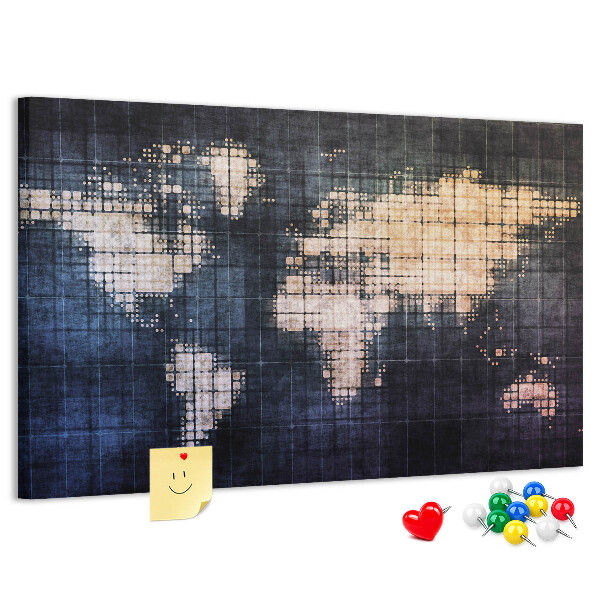 Korková tabuľa Štylizovaná pixelovaná mapa sveta