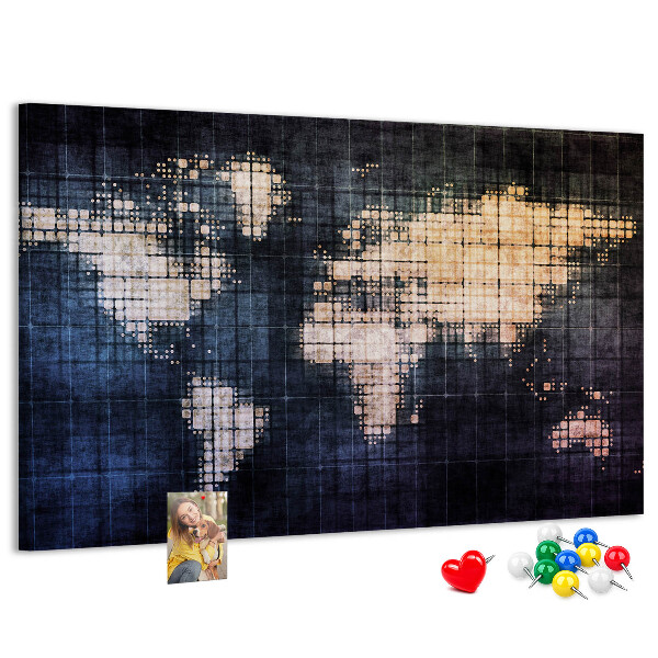 Korková tabuľa Štylizovaná pixelovaná mapa sveta