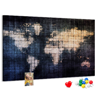 Korková tabuľa Štylizovaná pixelovaná mapa sveta