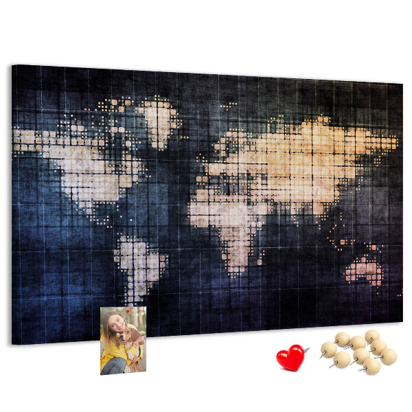 Korková tabuľa Štylizovaná pixelovaná mapa sveta
