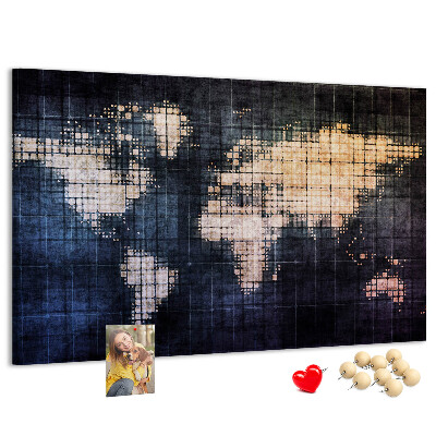 Korková tabuľa Štylizovaná pixelovaná mapa sveta