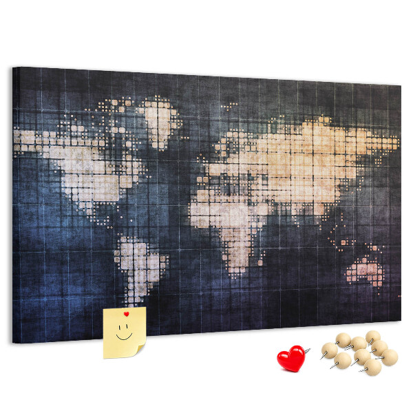 Korková tabuľa Štylizovaná pixelovaná mapa sveta