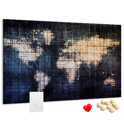 Korková tabuľa Štylizovaná pixelovaná mapa sveta