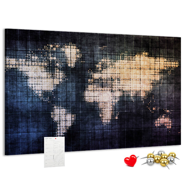 Korková tabuľa Štylizovaná pixelovaná mapa sveta