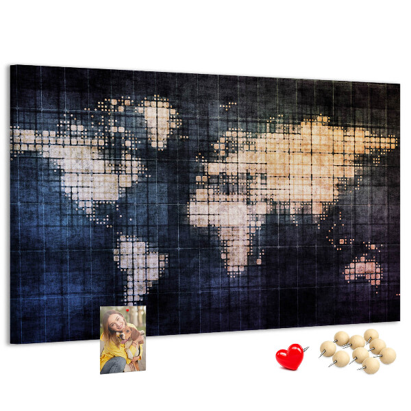 Korková tabuľa Štylizovaná pixelovaná mapa sveta
