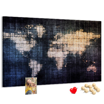 Korková tabuľa Štylizovaná pixelovaná mapa sveta