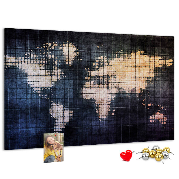 Korková tabuľa Štylizovaná pixelovaná mapa sveta